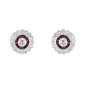 18ct White Gold Ruby & Diamond Cluster Stud Earrings