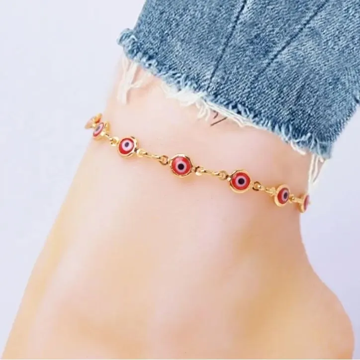 18K Gold Plated Red Evil Eye Anklet