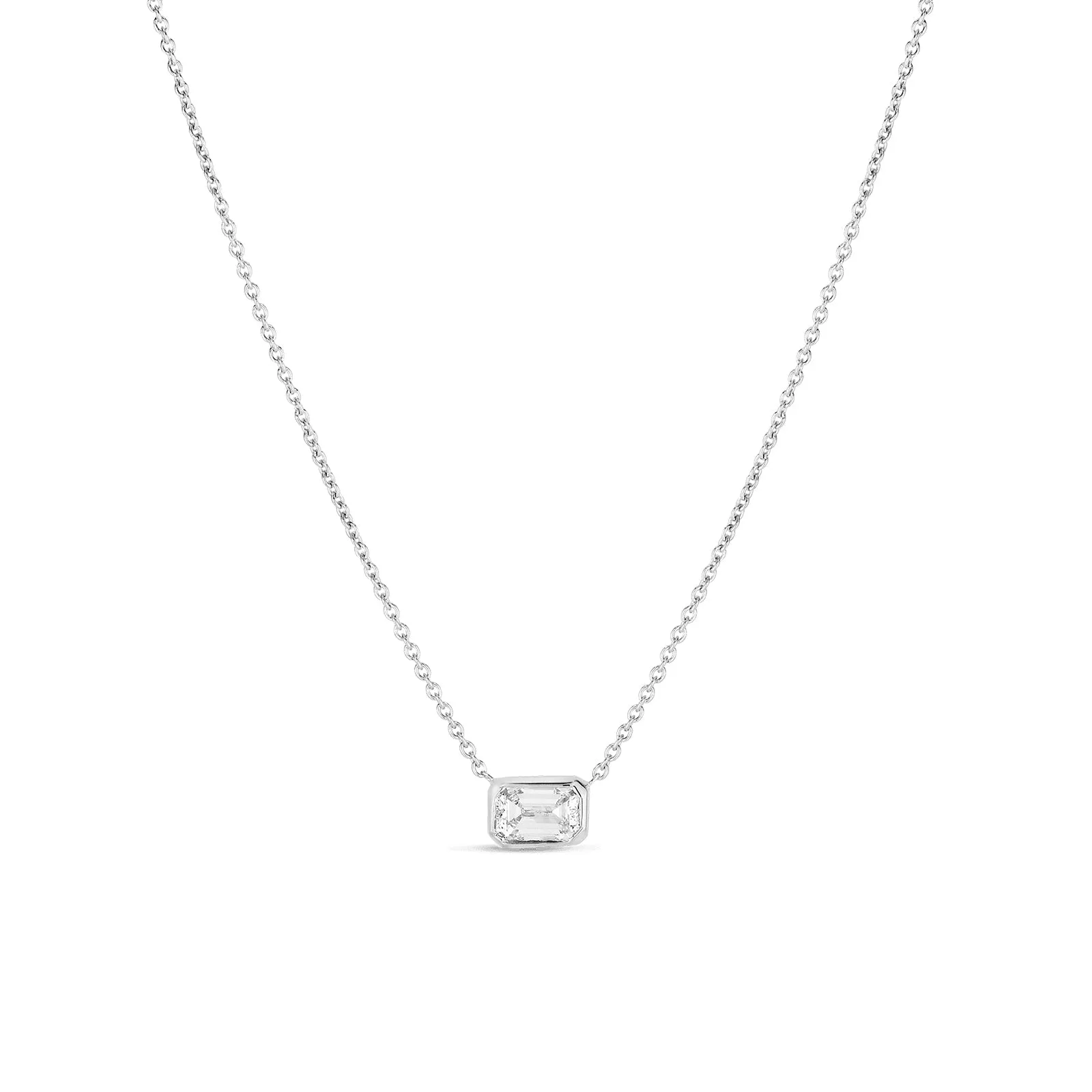 18K White Gold Diamonds By The Inch Large Emerald Cut Necklace