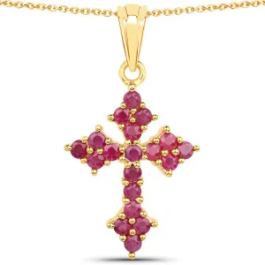 18K Yellow Gold Plated Silver Cross Ruby Pendant