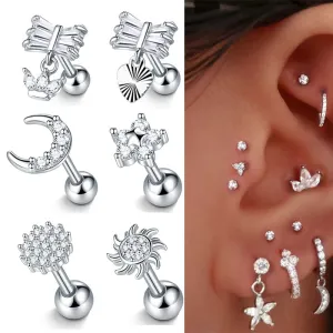 1PC Stainless Steel Zircon Ear Piercing Earring for Women Korean Exquisite Snake Ear Studs Cartilage Earring Body Jewelry Gift