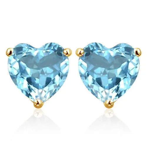 2.00 CT BABY SWISS BLUE TOPAZ 10KT SOLID GOLD HEART SHAPE EARRINGS STUD