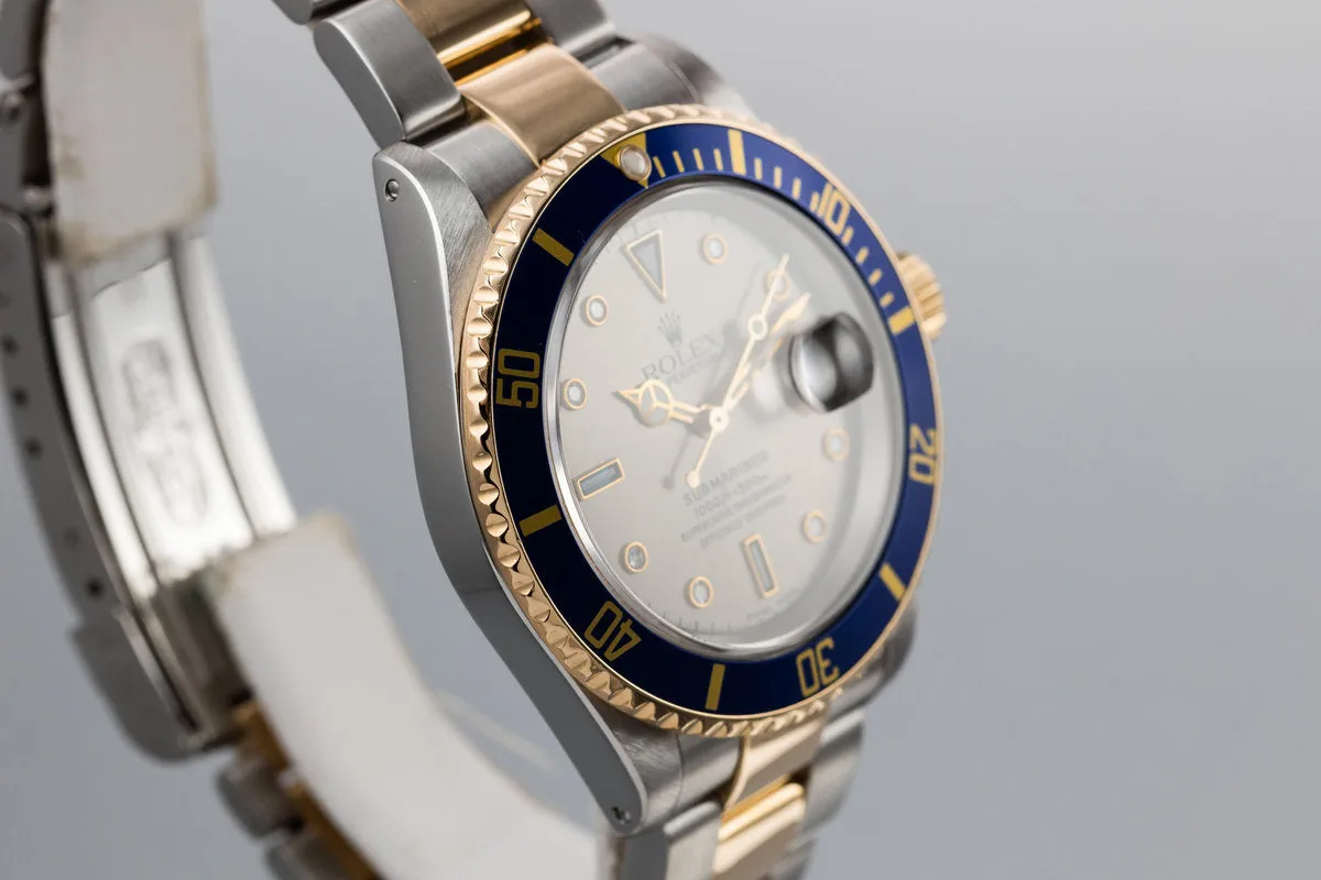 2002 Rolex Two Tone Submariner 16613 Silver Serti Dial