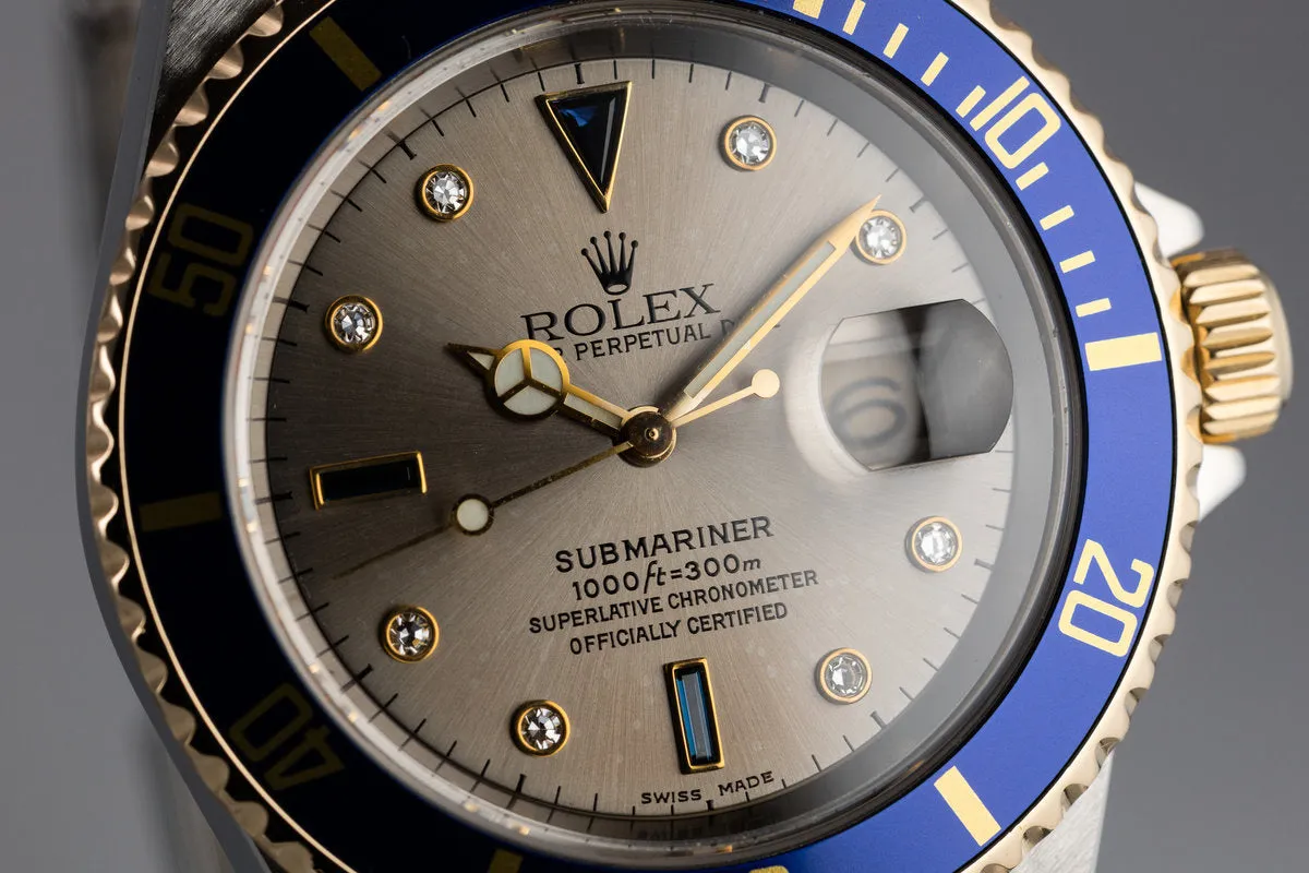 2002 Rolex Two Tone Submariner 16613 Silver Serti Dial