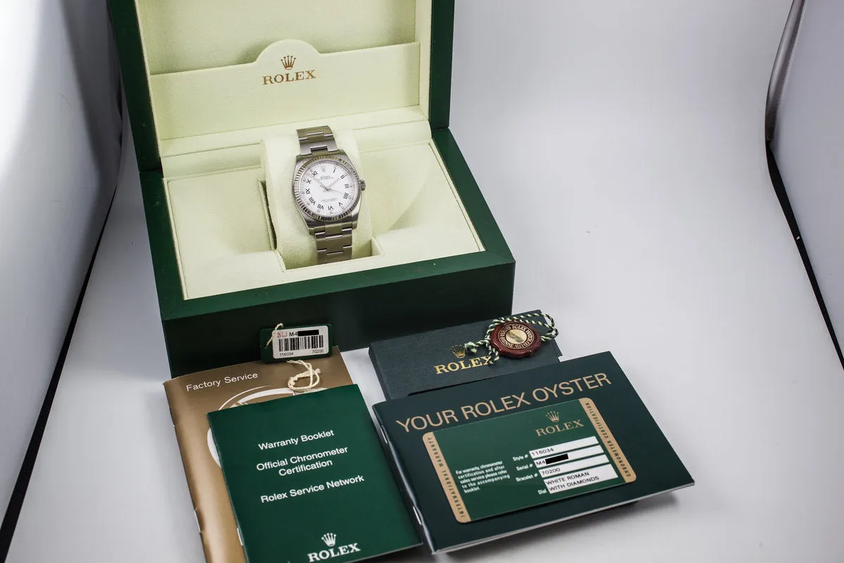 2007 Rolex Oyster Perpetual 116034 with Diamond Markers and Box and Papers