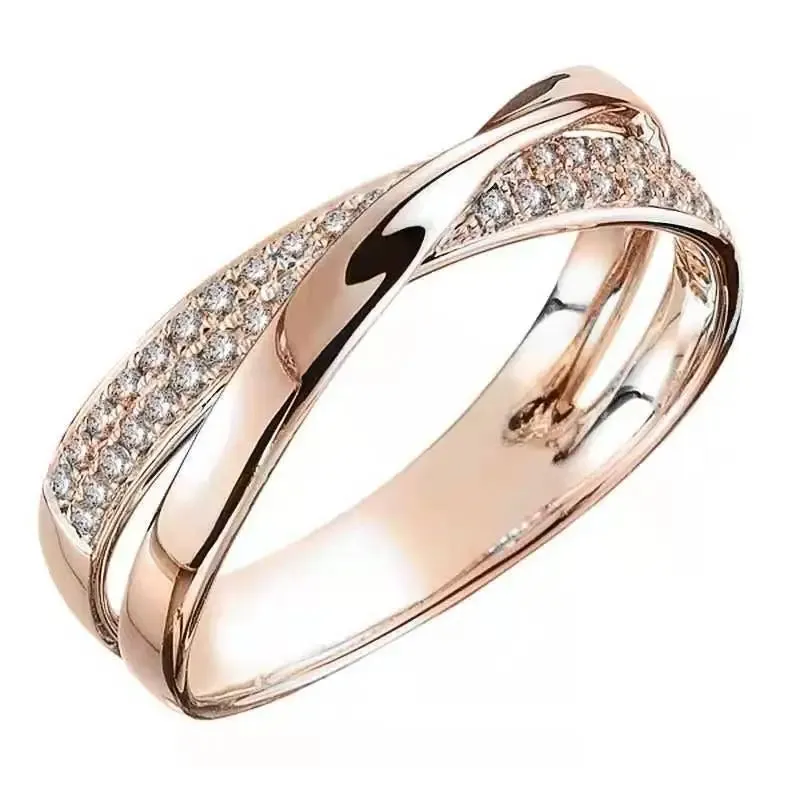 2024New Fashion Wedding Ring for Women Luxury Rose Gold Color Double Ring Row Square Zircon Stainless Steel Finger Rings Jewelry