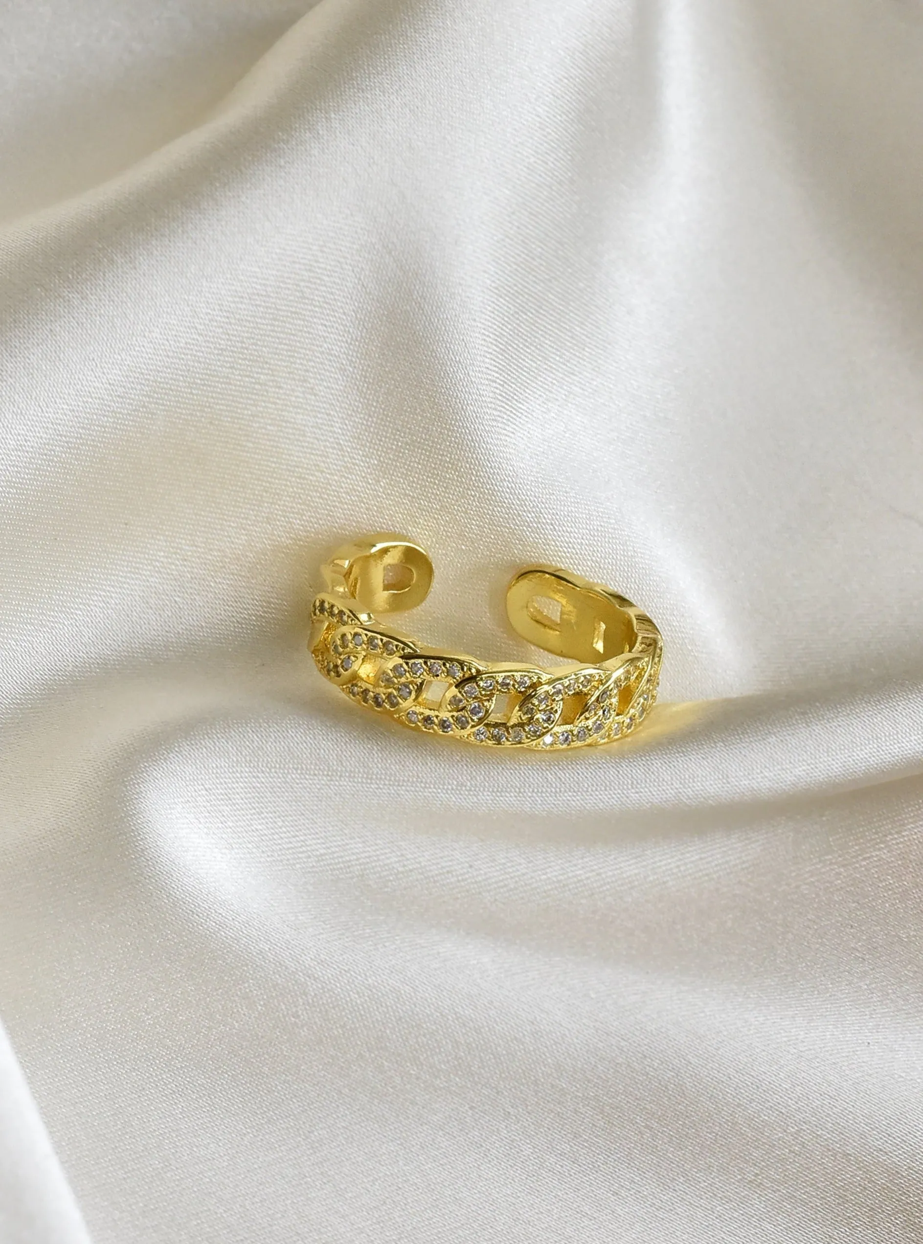 22K Gold Plated Link Chain Zircon Ring