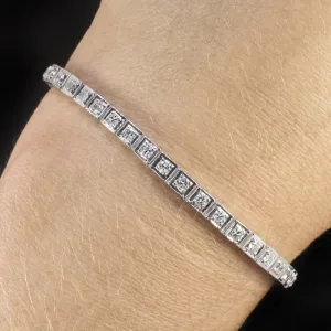 2.5 CARAT VINTAGE DIAMOND TENNIS BRACELET 18k WHITE GOLD MILGRAIN ROUND CUT