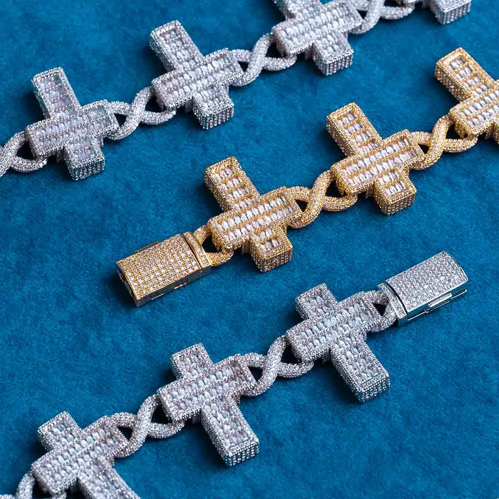 30MM Moissanite Cross Infinity Link Chain 14K Gold