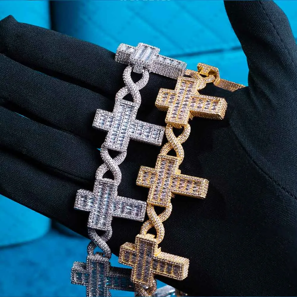 30MM Moissanite Cross Infinity Link Chain 14K Gold