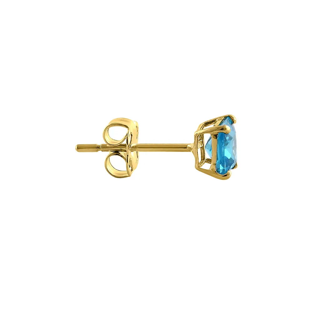 .36 ct Solid 14K Yellow Gold 3mm Princess Cut Blue Topaz CZ Earrings