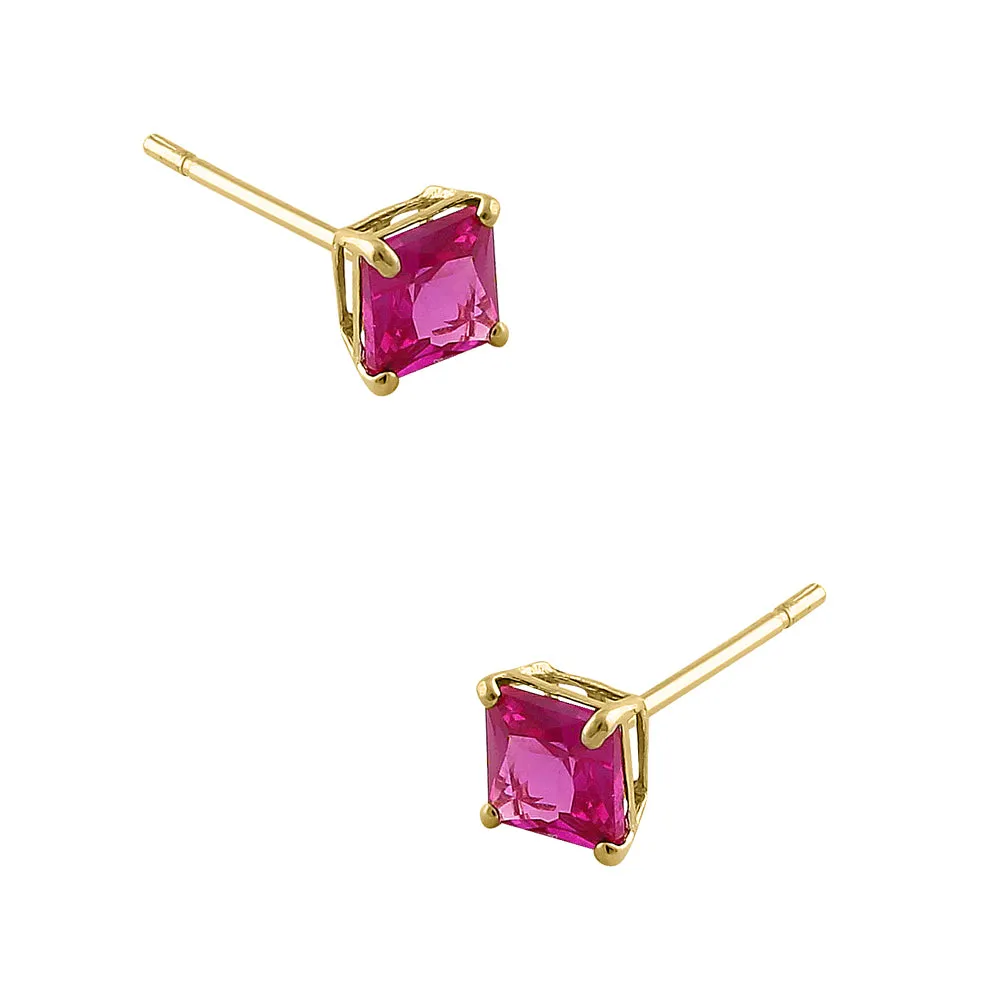 .36 ct Solid 14K Yellow Gold 3mm Princess Cut Ruby CZ Earrings