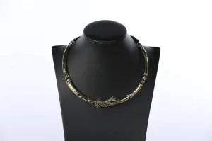 49g of 18K Yellow Gold - Leopard In A Tree Collar Necklace w Pave Diamond Accents & Emerald Eyes