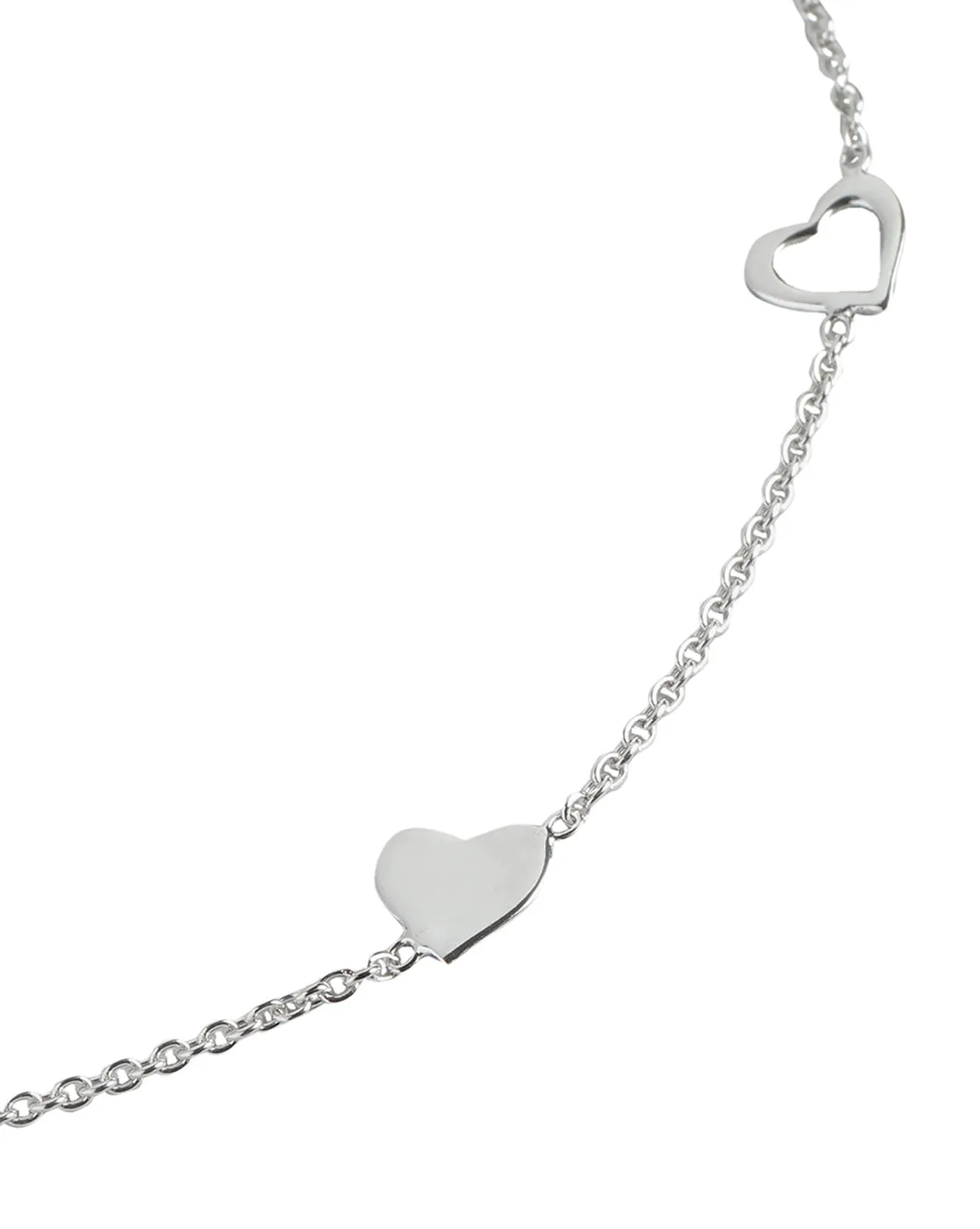 925 Sterling Silver Inline Heart With Rhodium Plated Adjustable Anklet