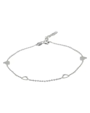 925 Sterling Silver Inline Heart With Rhodium Plated Adjustable Anklet