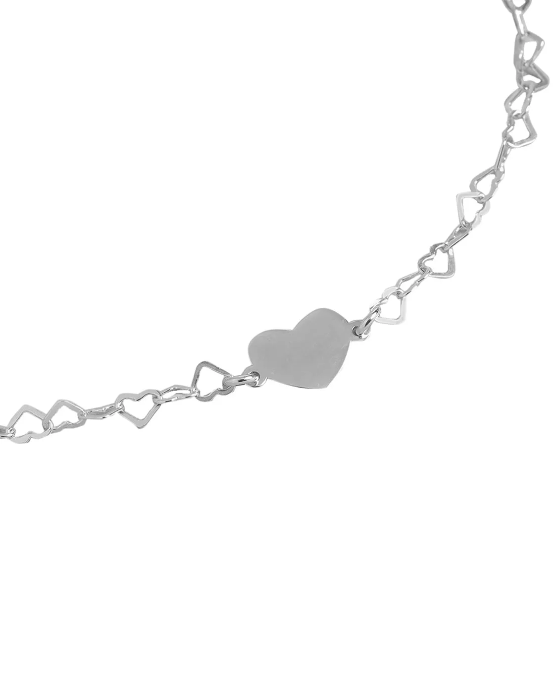 925 Sterling Silver Inline Hearts With Rhodium Plated Adjustable Anklet