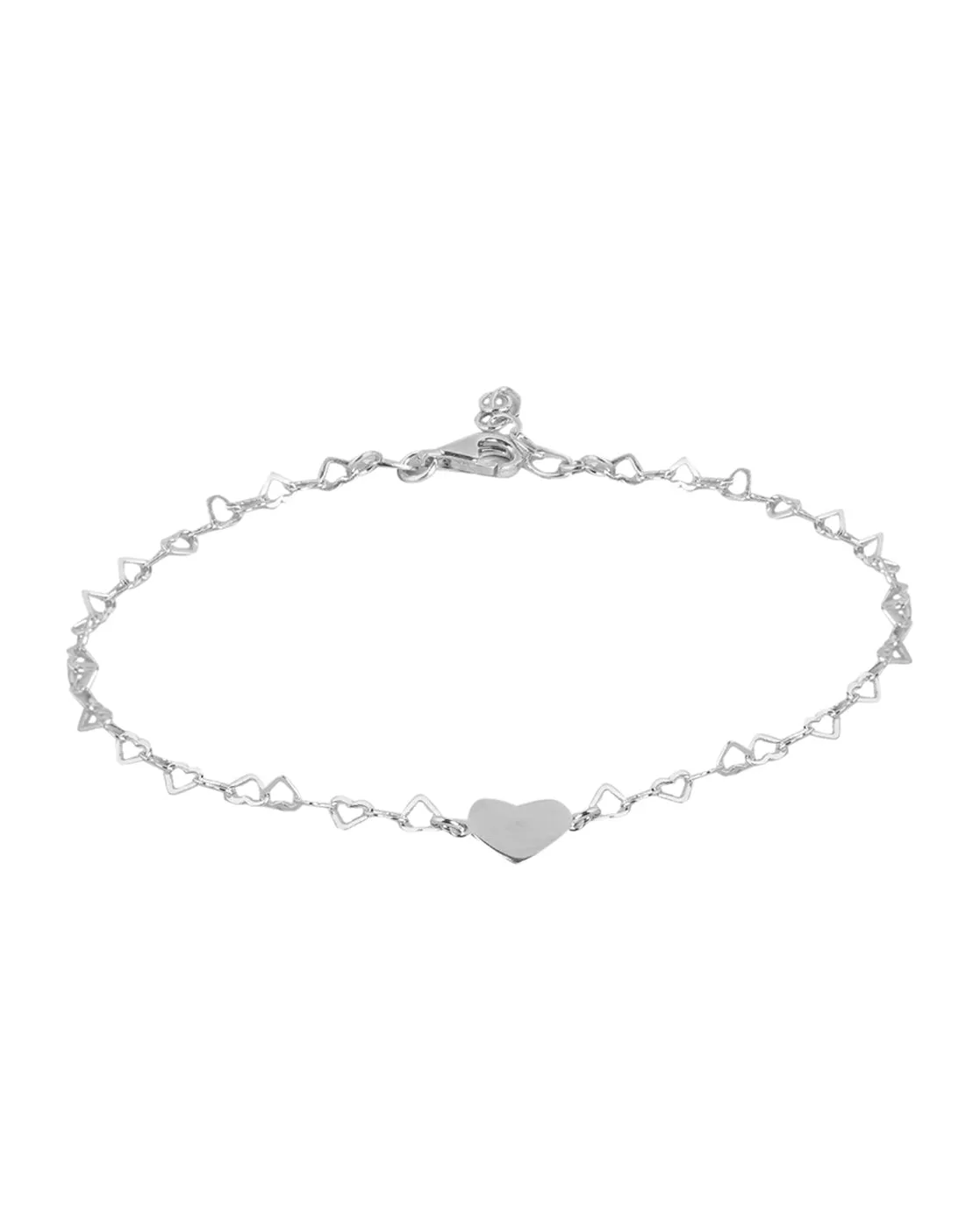 925 Sterling Silver Inline Hearts With Rhodium Plated Adjustable Anklet