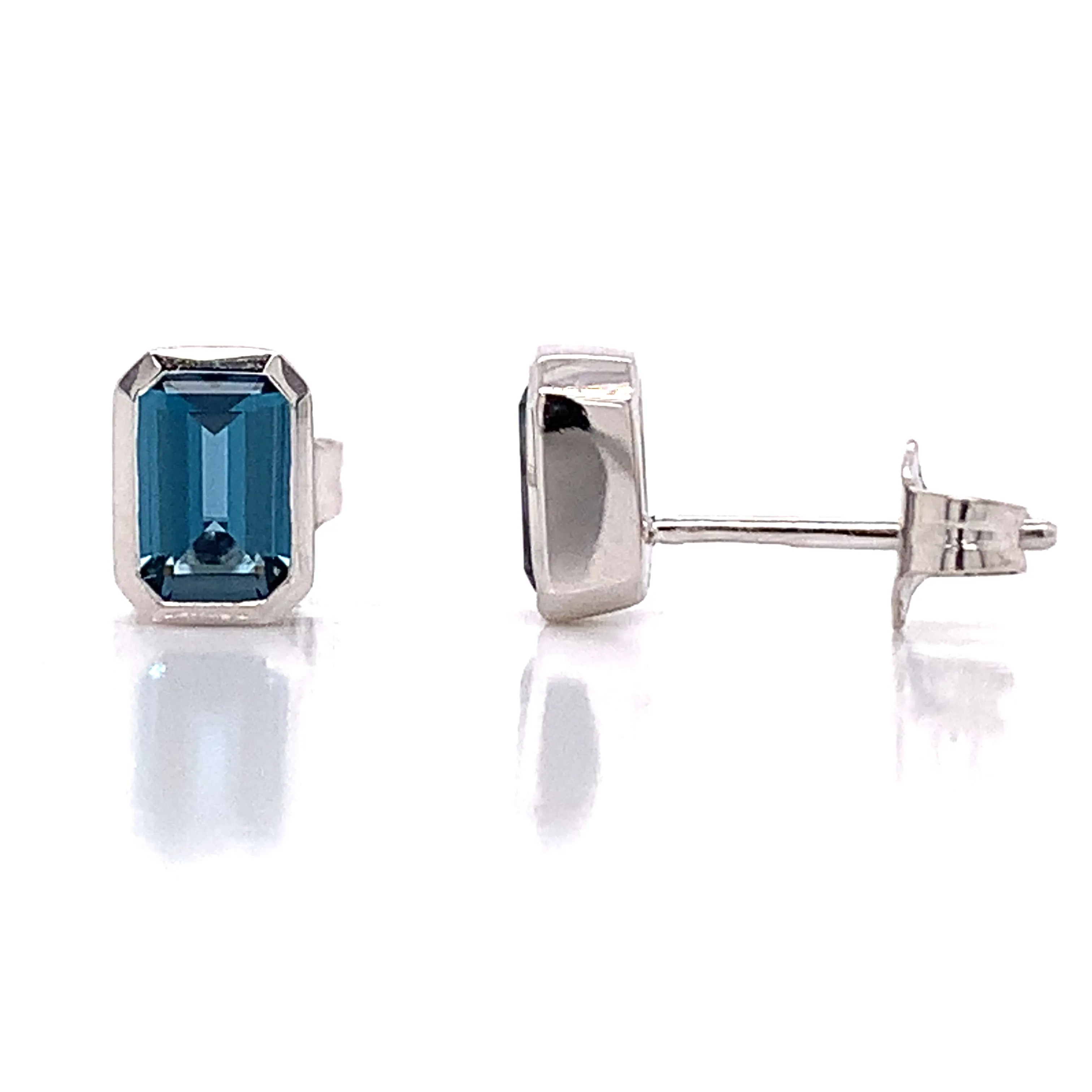 9ct White Gold Earth Grown Octagonal London Blue Topaz Earrings