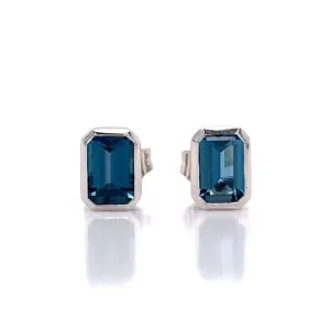 9ct White Gold Earth Grown Octagonal London Blue Topaz Earrings