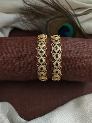 Alluring Design Ruby and Green Stones Zircon Bangles