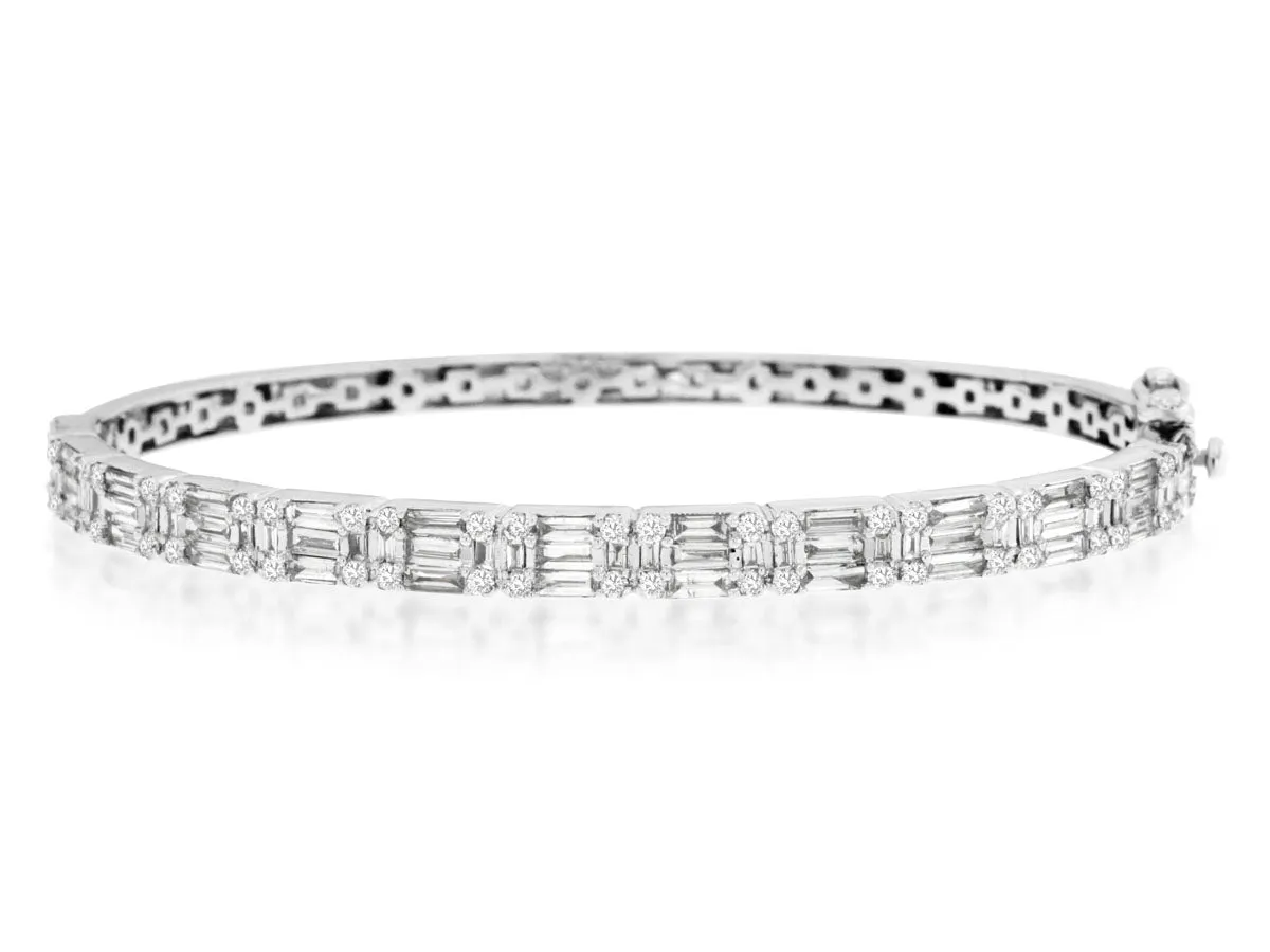 Alternating Baguette and Round Diamond Bangle Bracelet