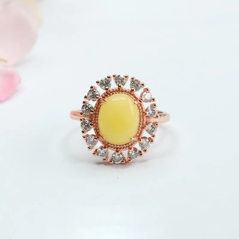 Amber Beeswax Zircon Ring with Adjustable Opening