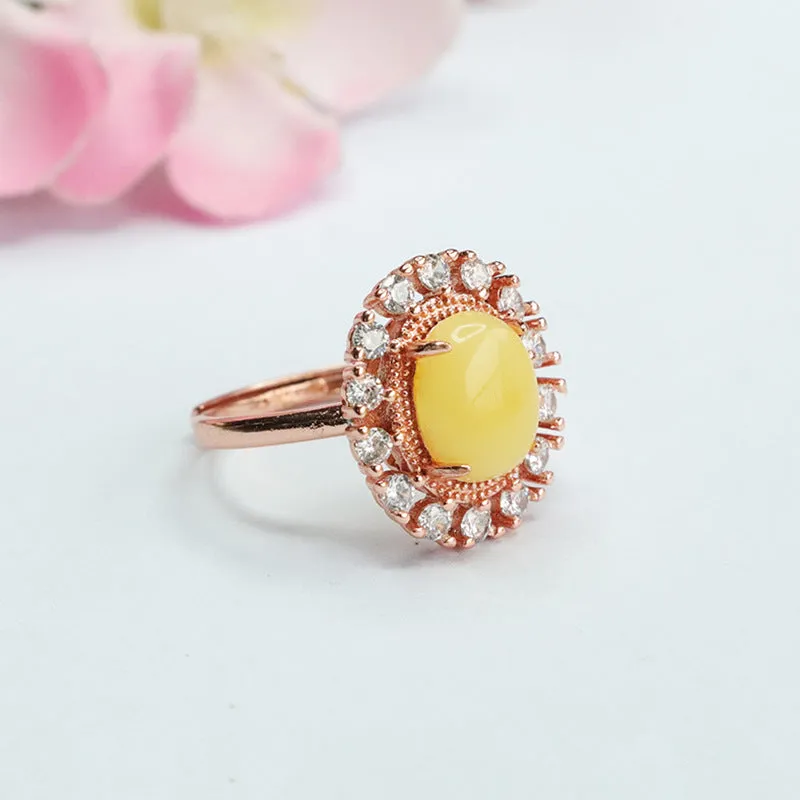 Amber Beeswax Zircon Ring with Adjustable Opening