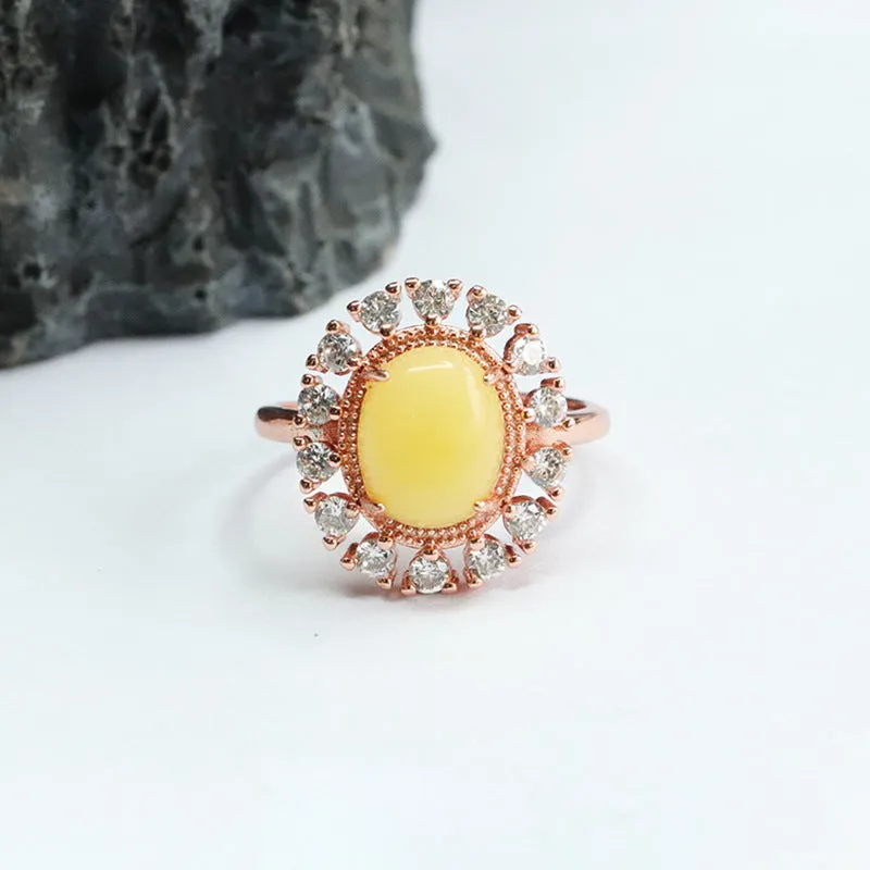 Amber Beeswax Zircon Ring with Adjustable Opening