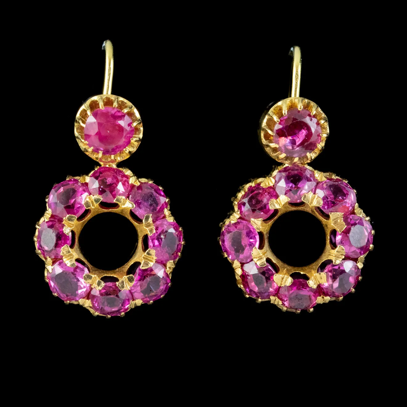 Antique Victorian Natural Ruby Pink Sapphire Earrings 18ct Gold Circa 1880 With Cert