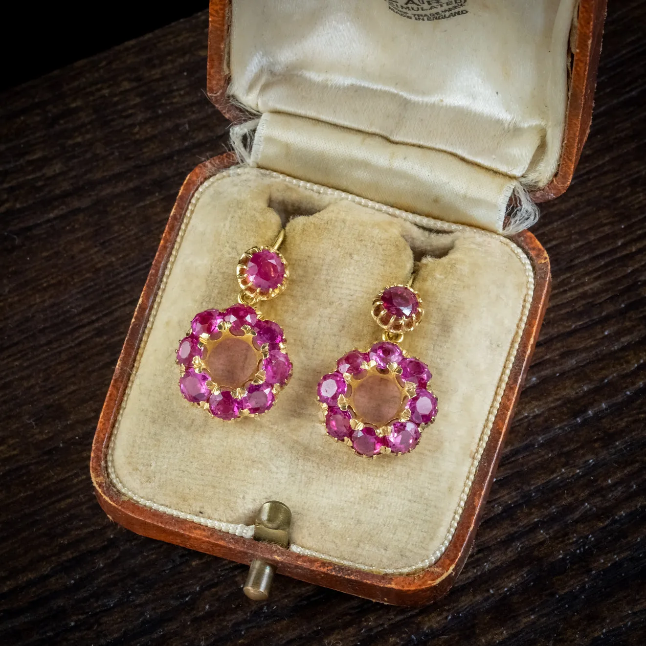 Antique Victorian Natural Ruby Pink Sapphire Earrings 18ct Gold Circa 1880 With Cert