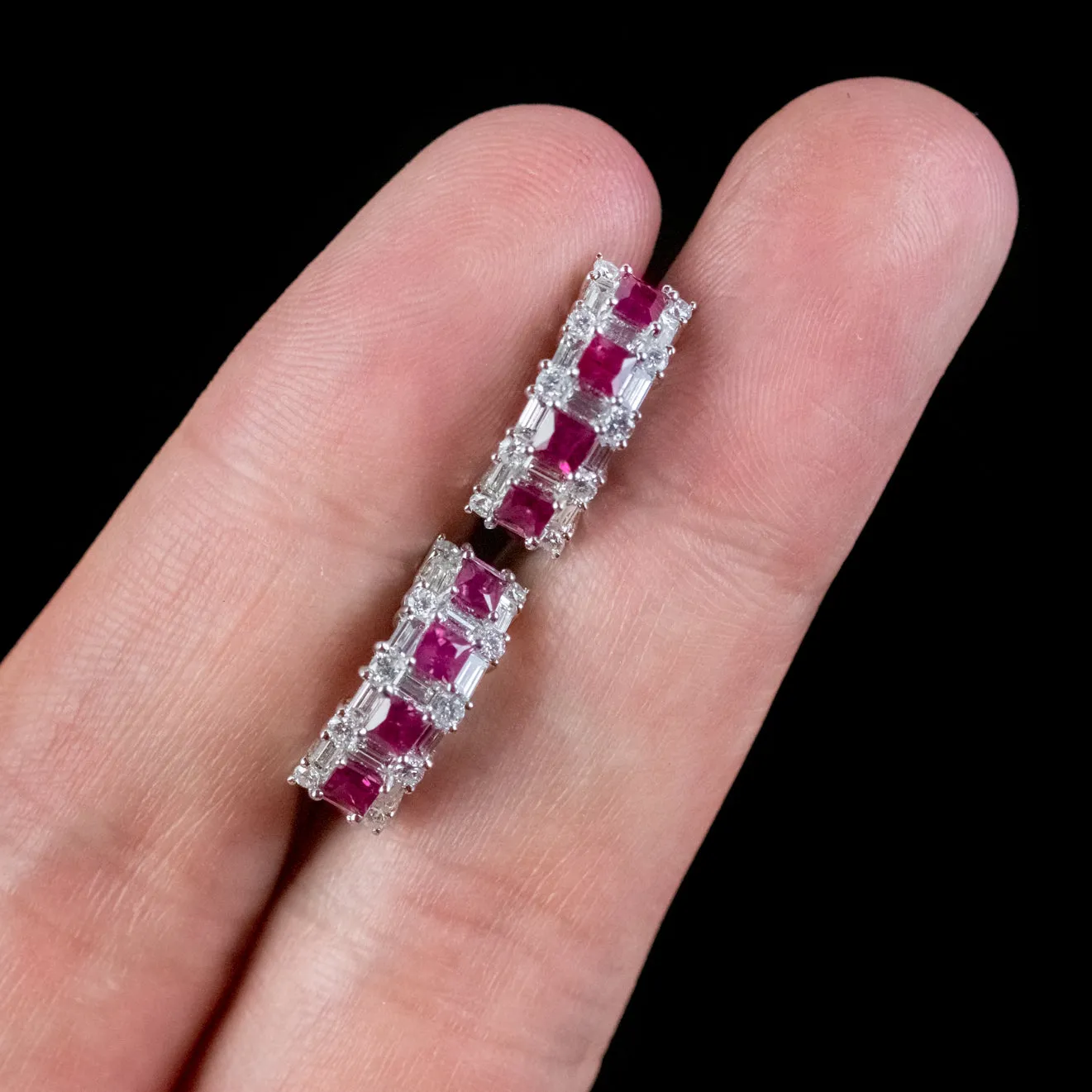 Art Deco Style Ruby Diamond Half Hoop Earrings 18ct White Gold 1.20ct Of Ruby 3ct Of Diamond