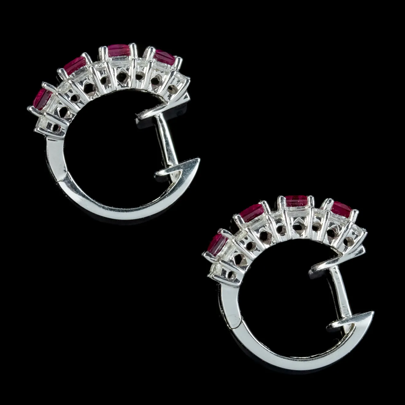 Art Deco Style Ruby Diamond Half Hoop Earrings 18ct White Gold 1.20ct Of Ruby 3ct Of Diamond