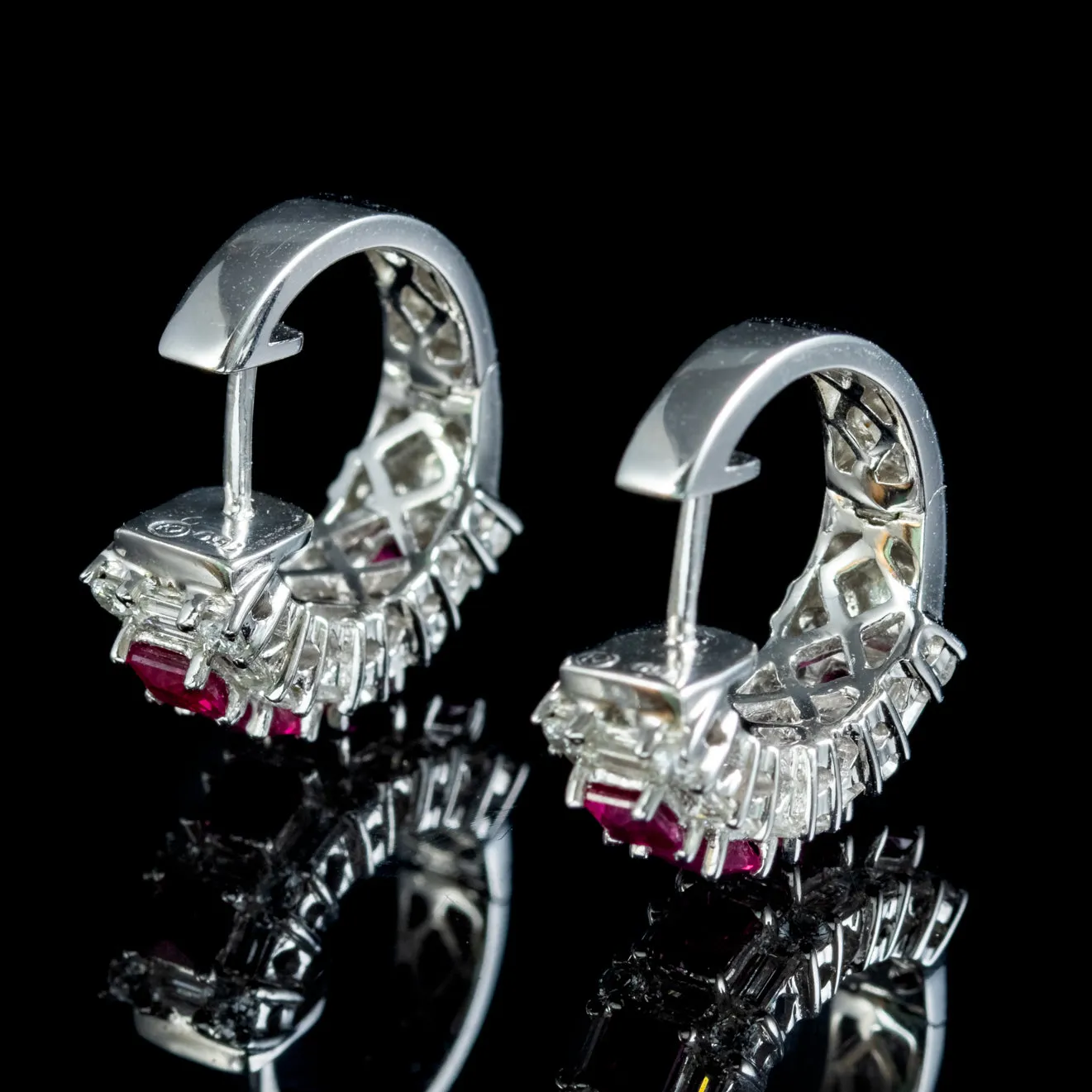 Art Deco Style Ruby Diamond Half Hoop Earrings 18ct White Gold 1.20ct Of Ruby 3ct Of Diamond