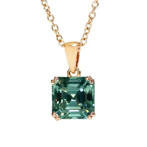 Asscher Forest Green Moissanite Solitaire Pendant in 18K gold