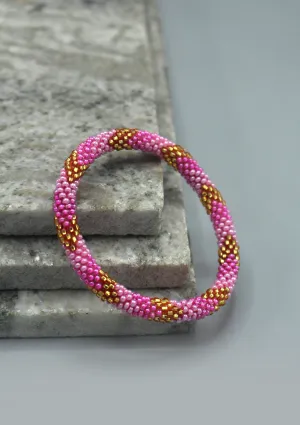 Baby Pink, Gold & Mixed Beads Nepalese Roll on Bracelet