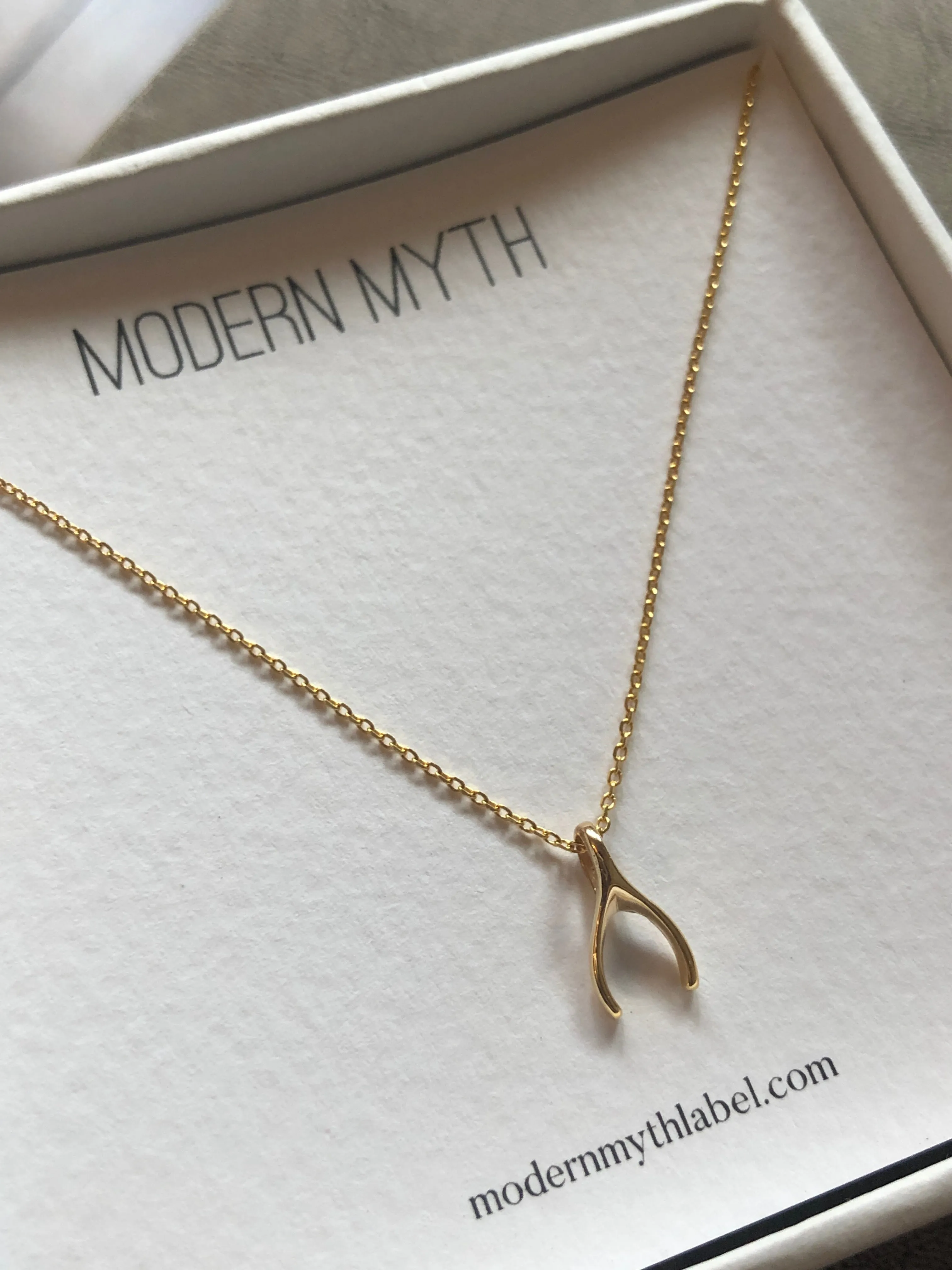 Baby Wishbone Pendant Necklace, Solid Gold