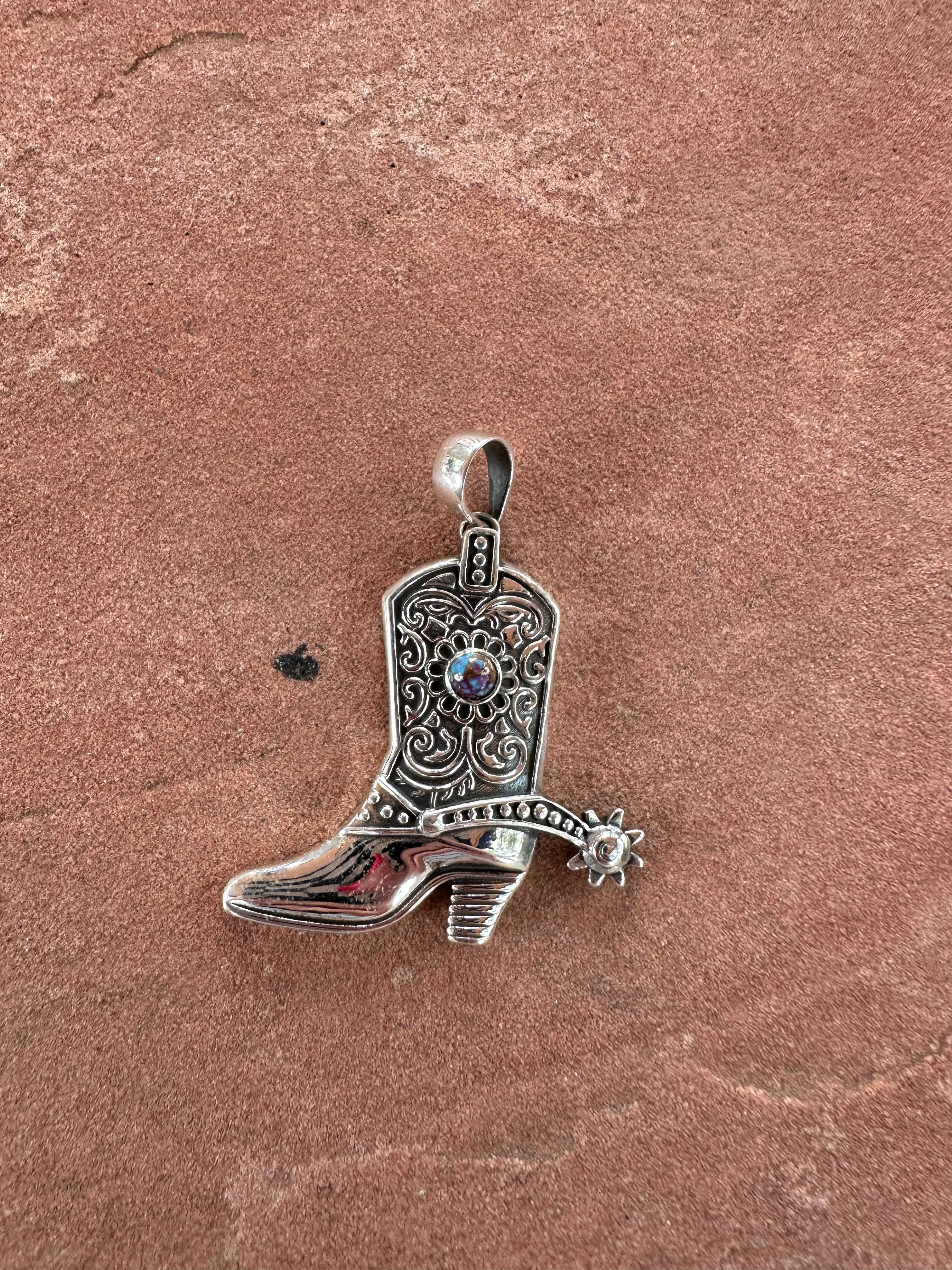 Beautiful Handmade Sterling Silver & Purple Dream Mojave Boot pendant