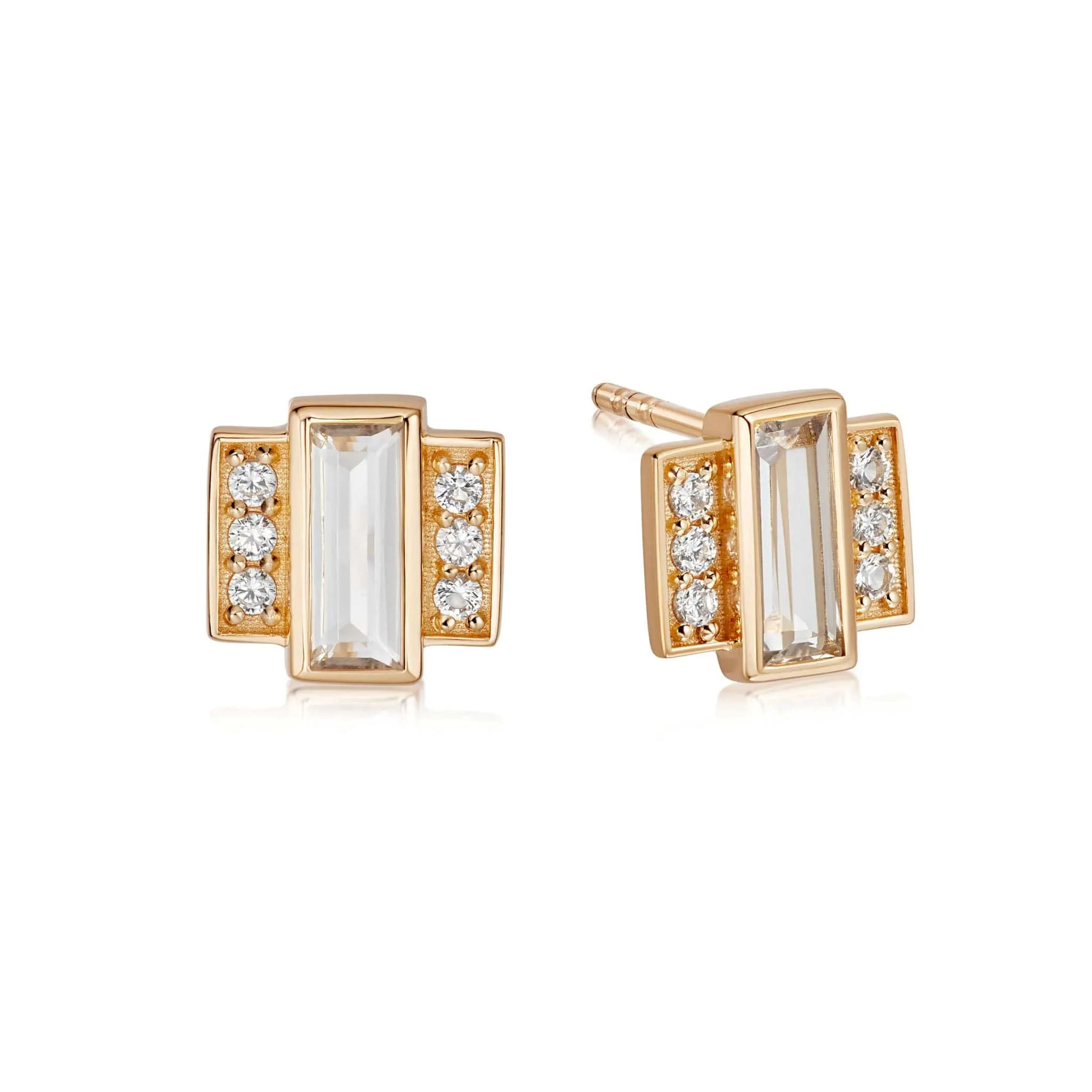 Beloved White Topaz Baguette Stud Earrings 18ct Gold Plate