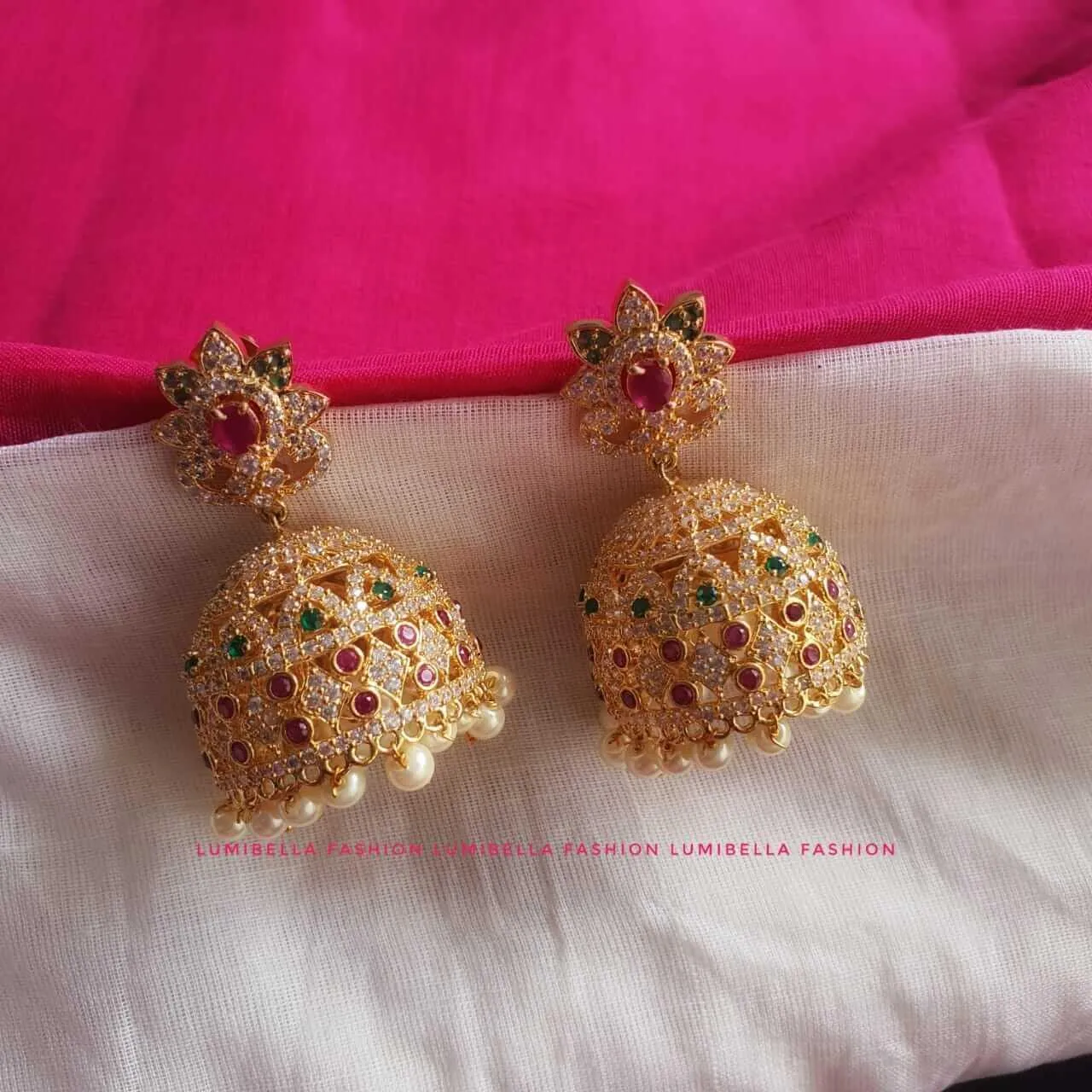 Big American Diamond Studded Jhumka Earrings