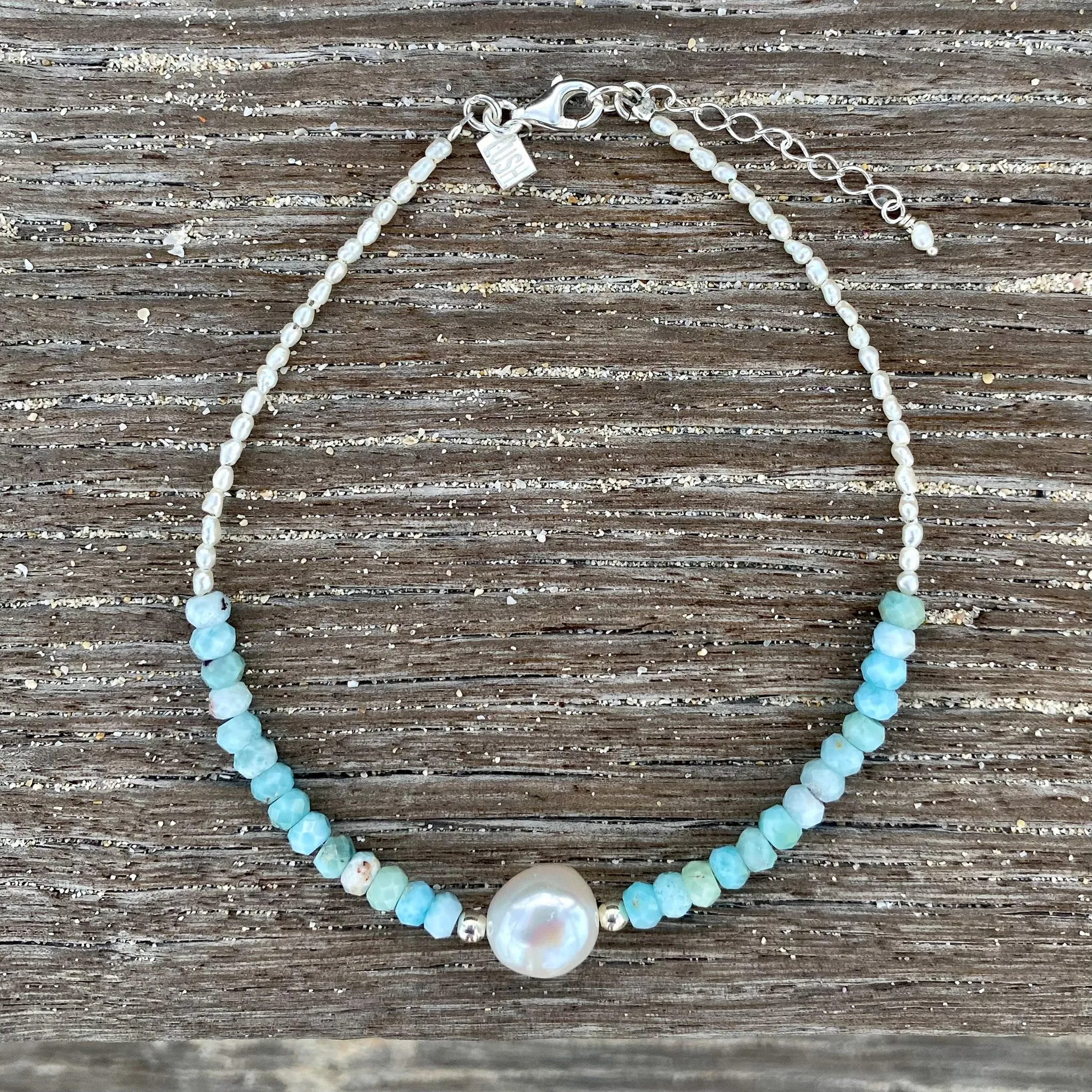 Blue Lagoon Keshi Pearl Larimar Anklet