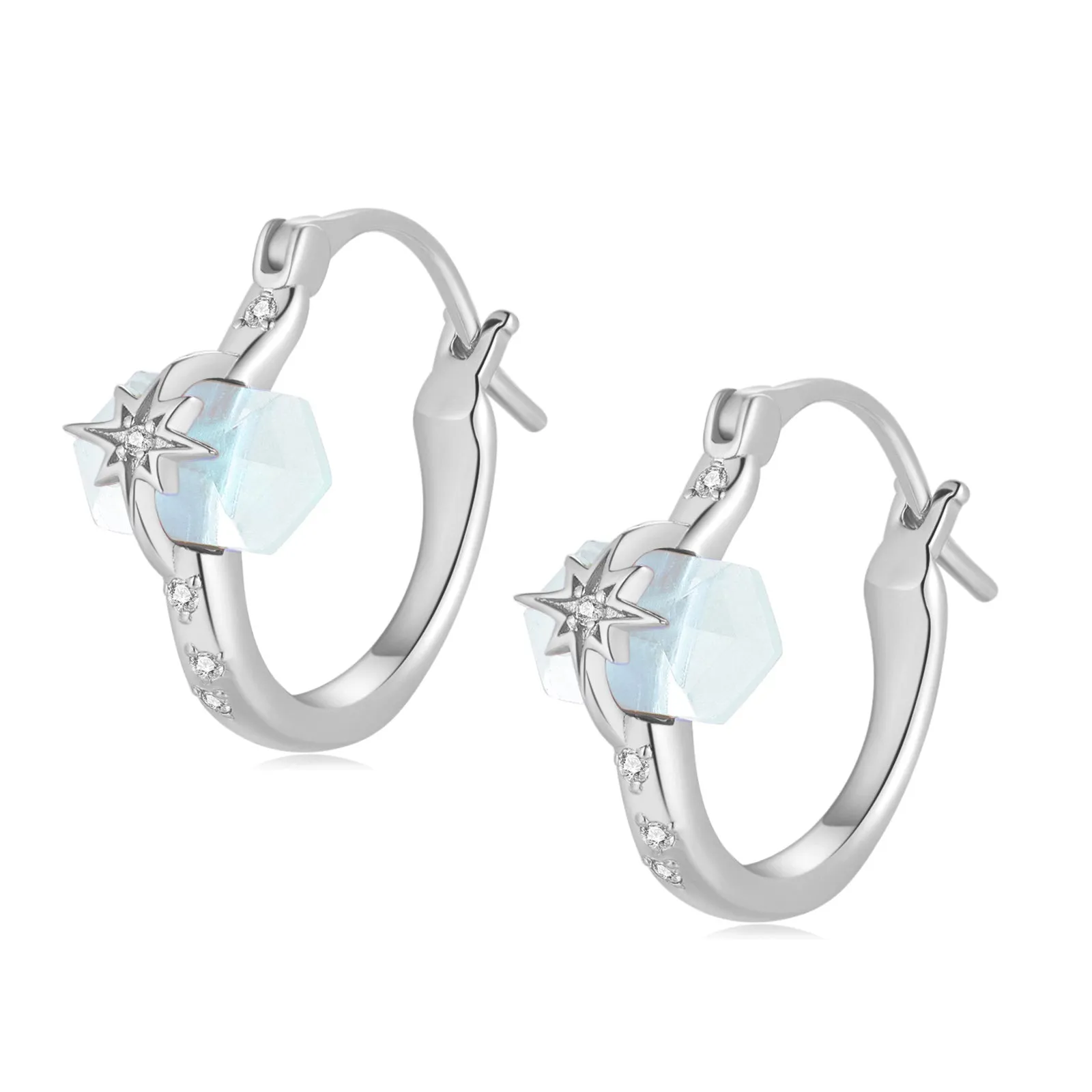 Blue Topaz Silver Star Huggie Earrings - Magic Stone