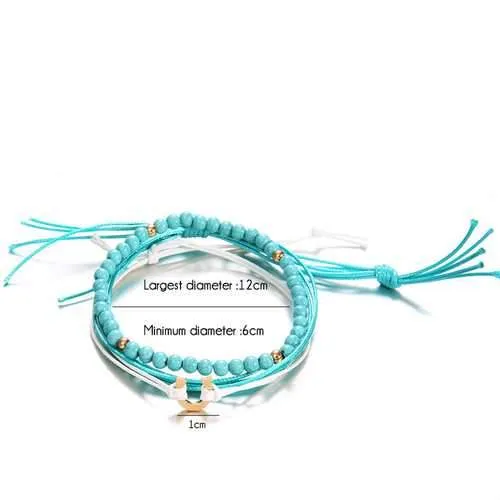 Bohemian Blue Beaded Multilayer Anklets Jewelry For Women