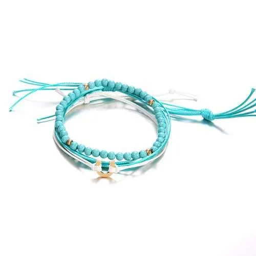 Bohemian Blue Beaded Multilayer Anklets Jewelry For Women