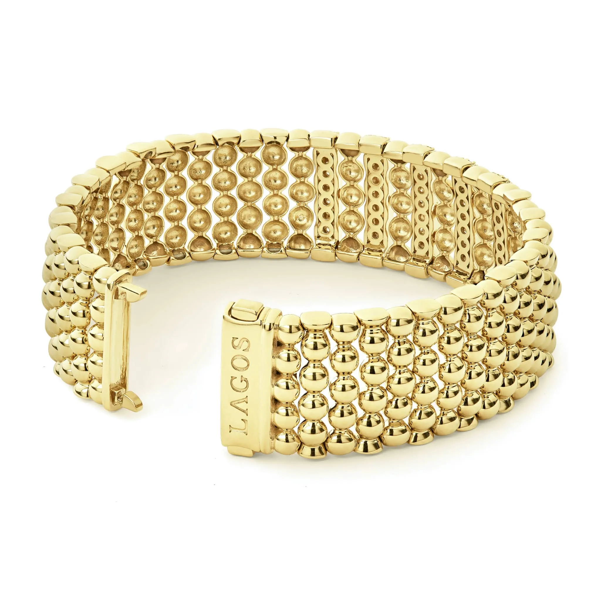 Caviar Gold Five Station 18K Gold Diamond Bracelet | 20mm