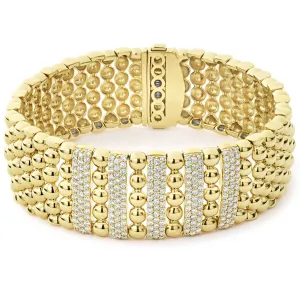 Caviar Gold Five Station 18K Gold Diamond Bracelet | 20mm