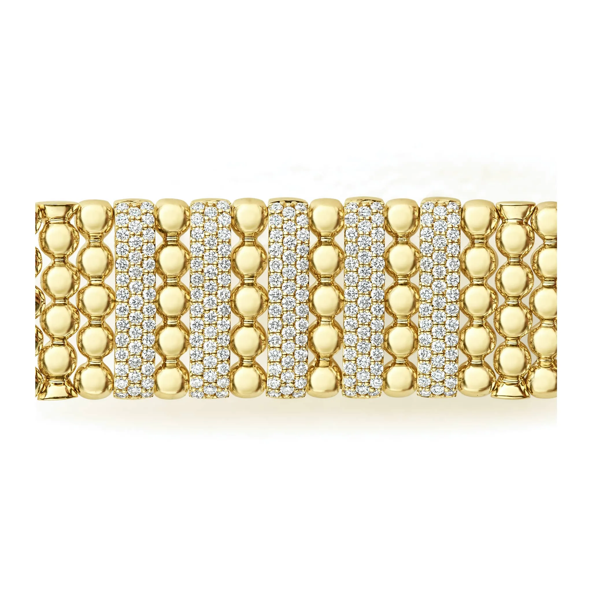 Caviar Gold Five Station 18K Gold Diamond Bracelet | 20mm