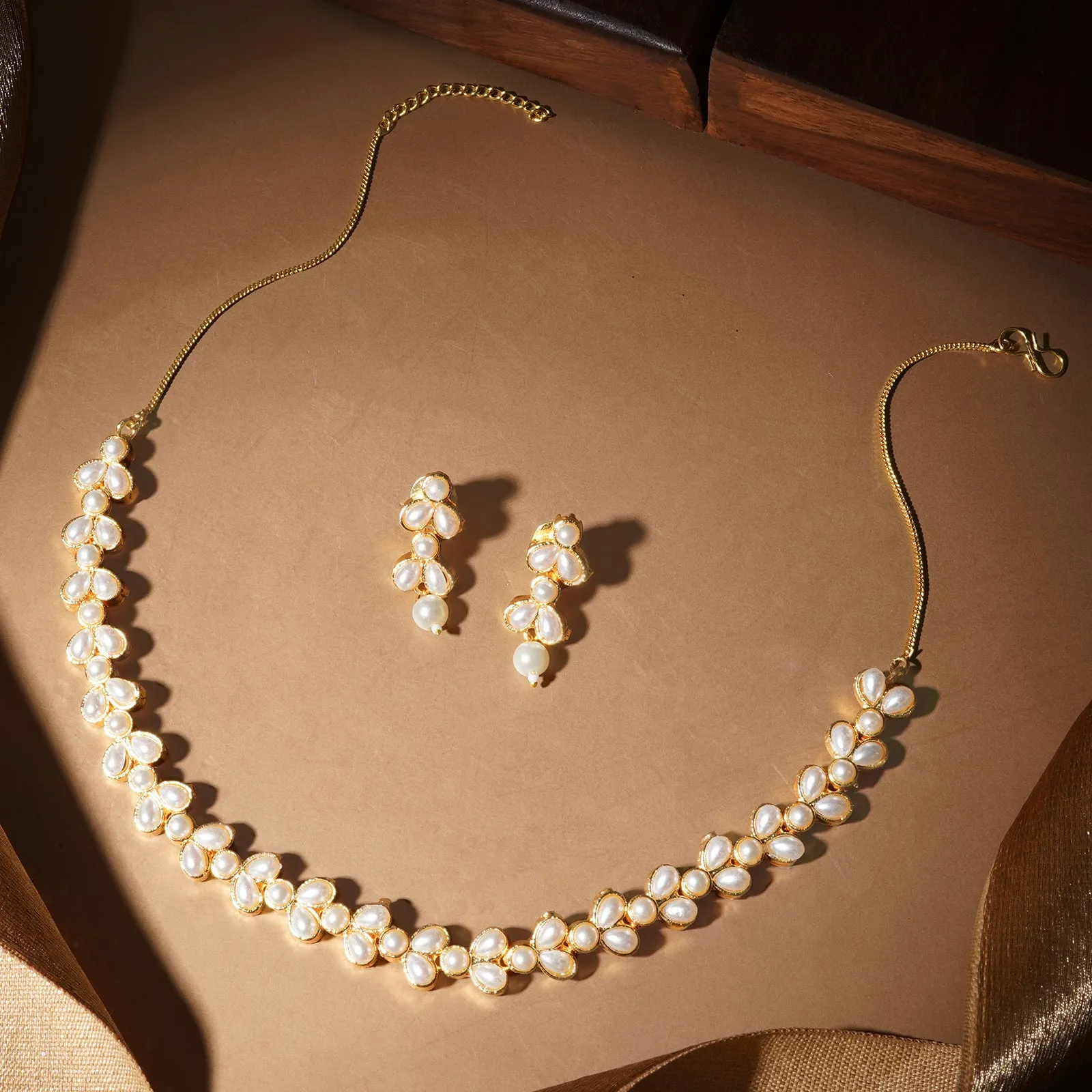 Chaand Gold Oxidised Pearl Necklace Set