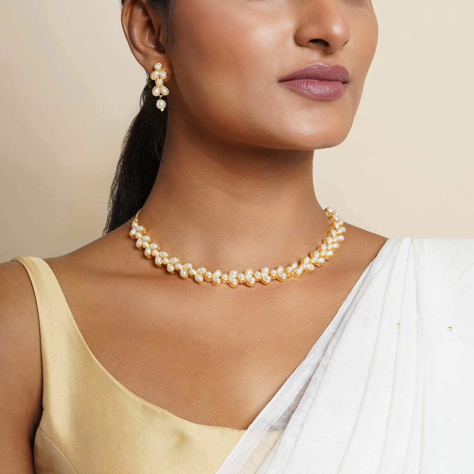 Chaand Gold Oxidised Pearl Necklace Set