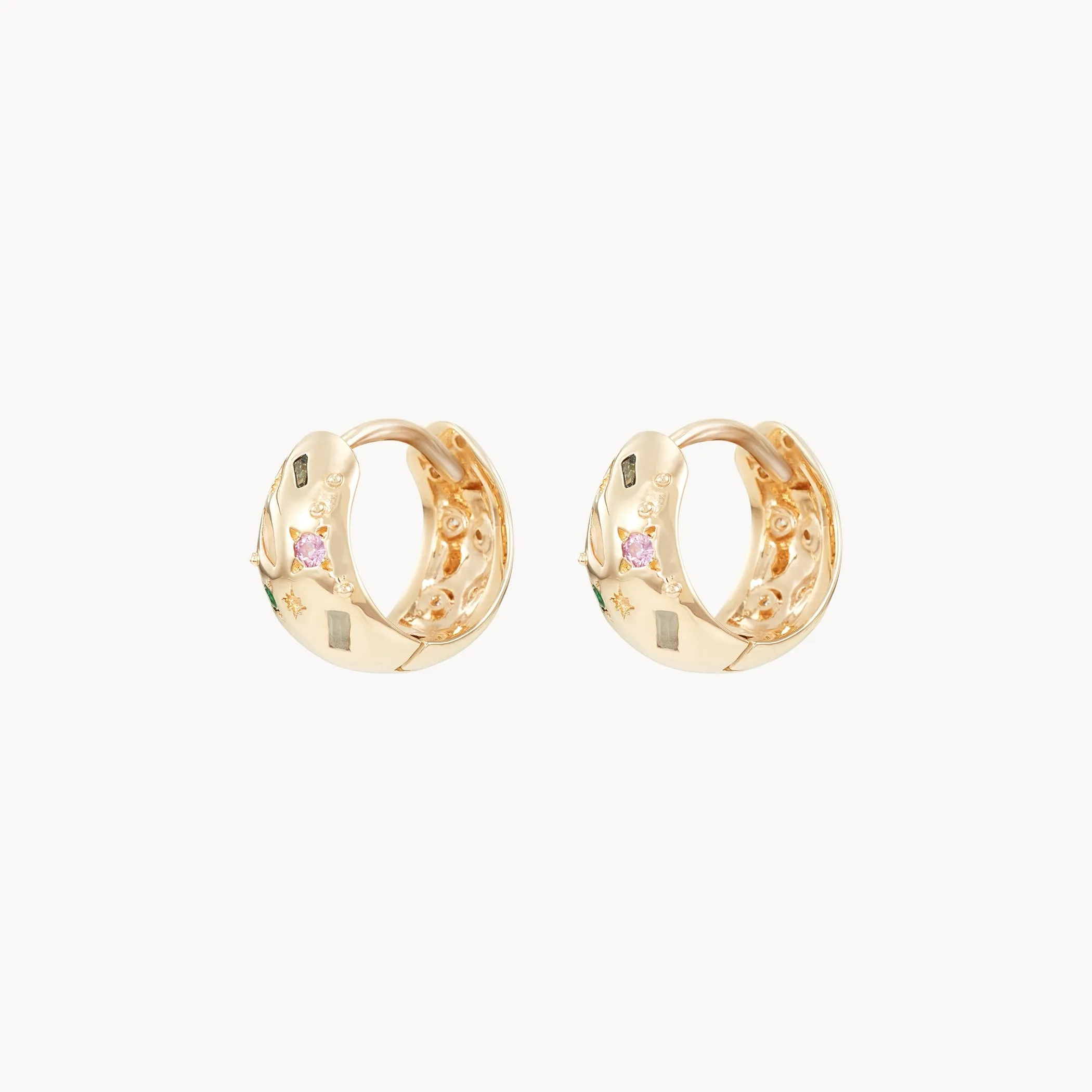 chunky element hoop earrings - 14k yellow gold, natural gemstones