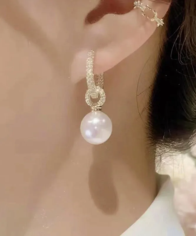 Classy White Sterling Silver Alloy Zircon Pearl Drop Earrings WO012